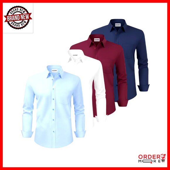 Men's Long Sleeve Button Down Dress Shirt Pack Regular Fit Cotton Blend